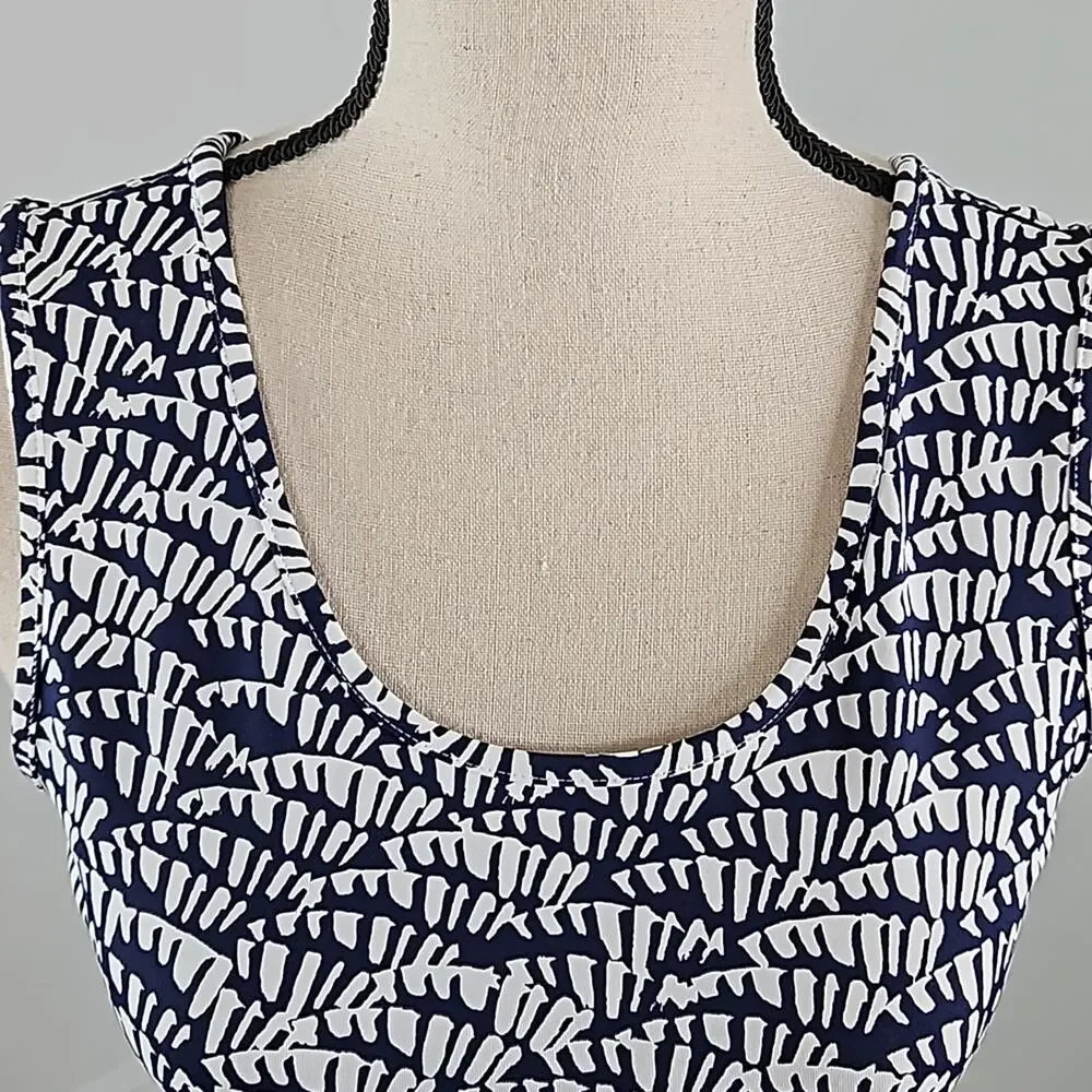 Persifor Abstract Palm Print Navy White Tank‎ Bodycon Mini Dress Women's Small